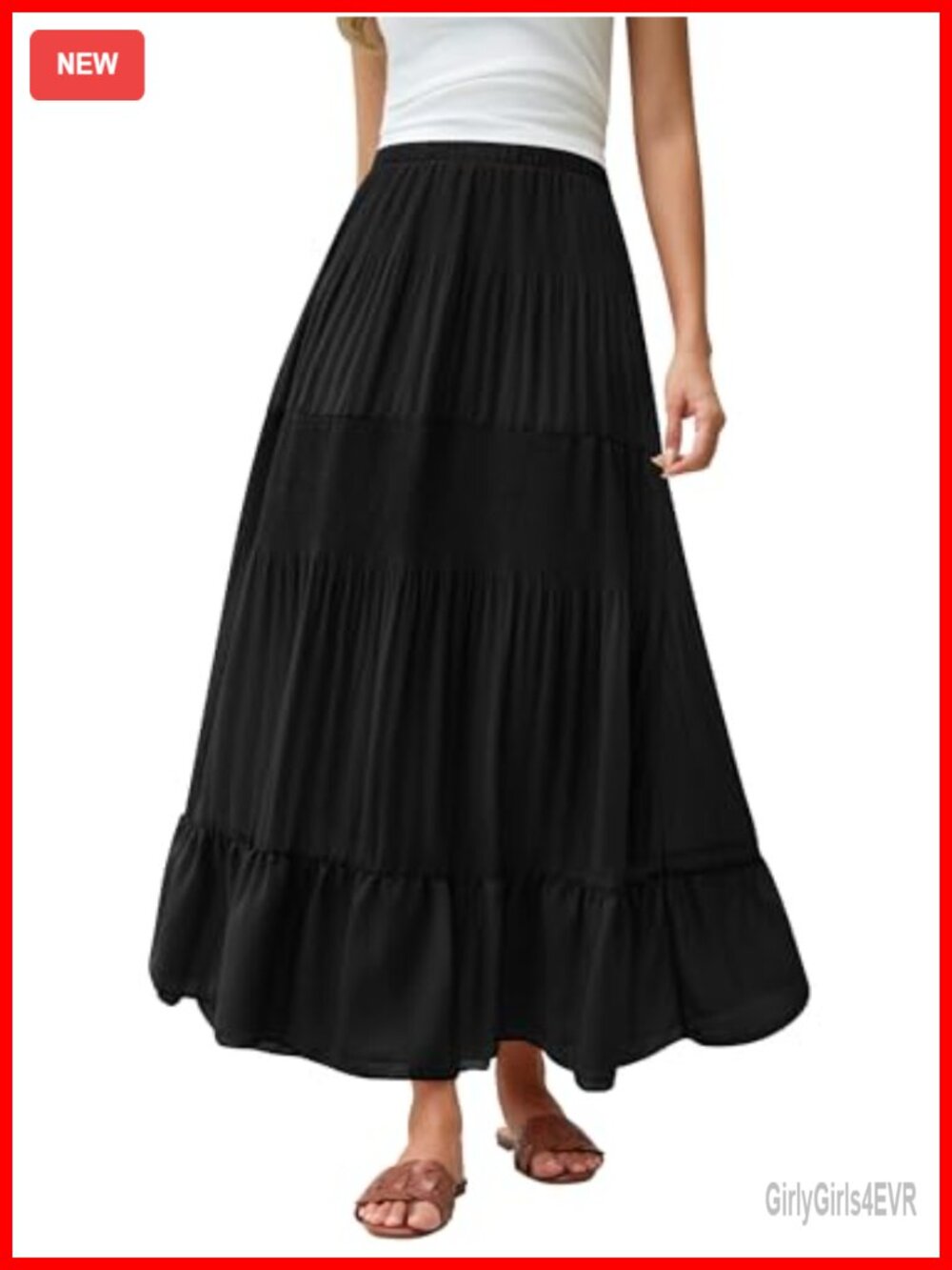 Women's Chiffon A-Line Maxi Skirt Flowy Boho High Waist Ruffled Long Skirt